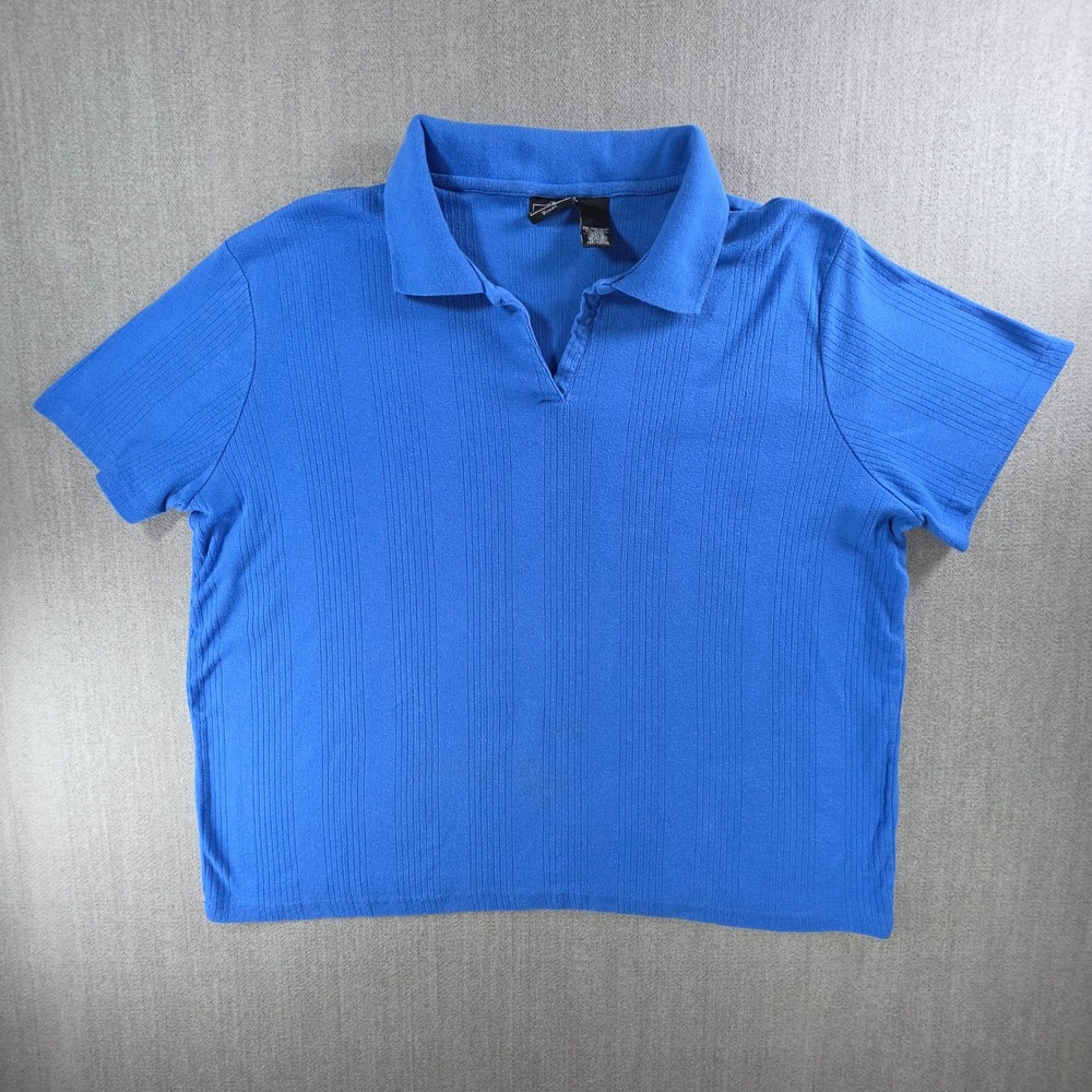 Bobbie Brooks Polo Shirt‎ Woman 2XL Blue Ribbed V-Neck Short Sleeve Top